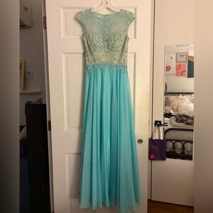 Elegant Light Blue Beaded Gown